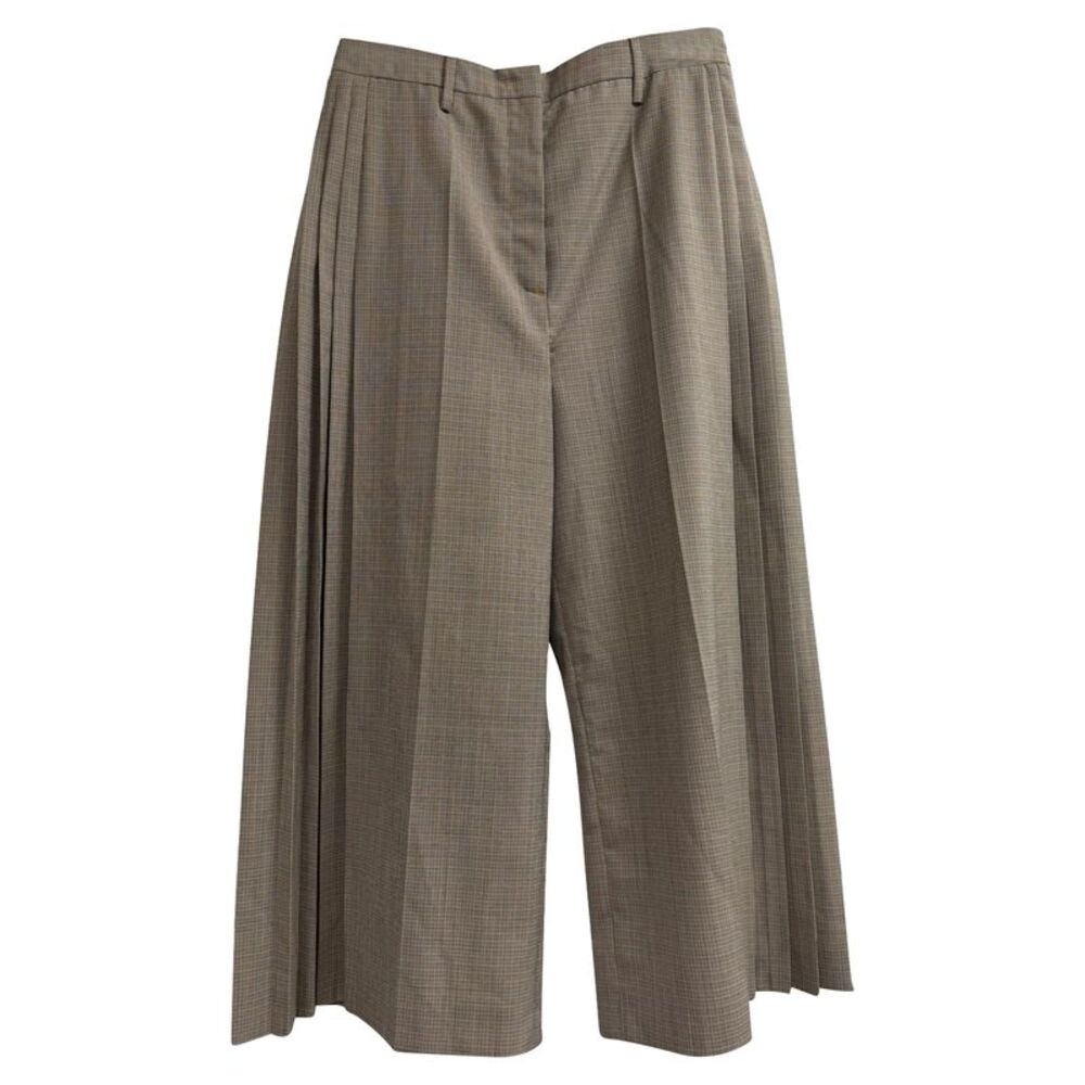Prada Plaid Pleated Wide-Leg Trousers in Brown Wool